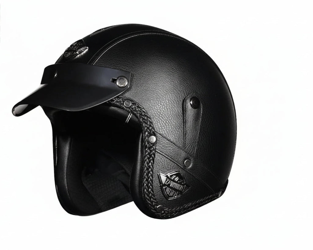 Vintage Style Open Face Helmet For Motorcycles PU Leather DOT Approved