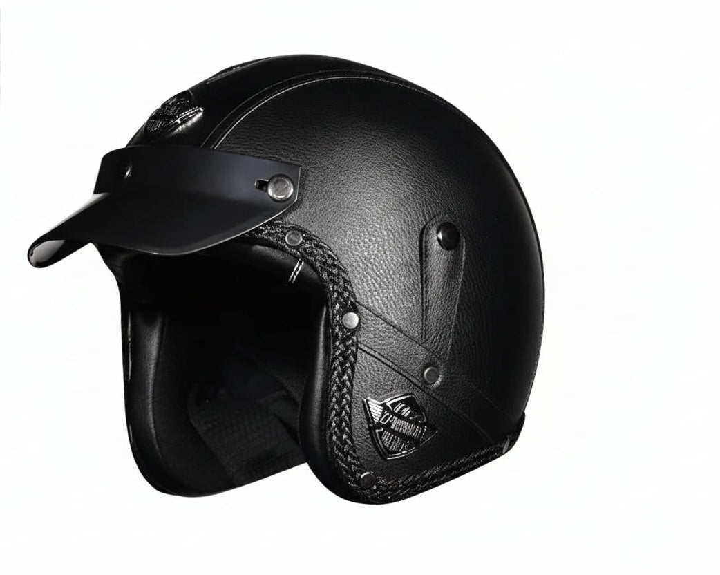 Vintage Style Open Face Helmet For Motorcycles PU Leather DOT Approved