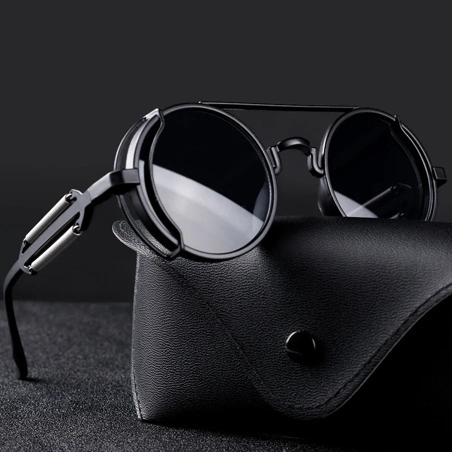 Okulary przeciwsłoneczne FluxNova Rogue Fusion Retro Round z lustrzanymi soczewkami i detalami mechanicznymi