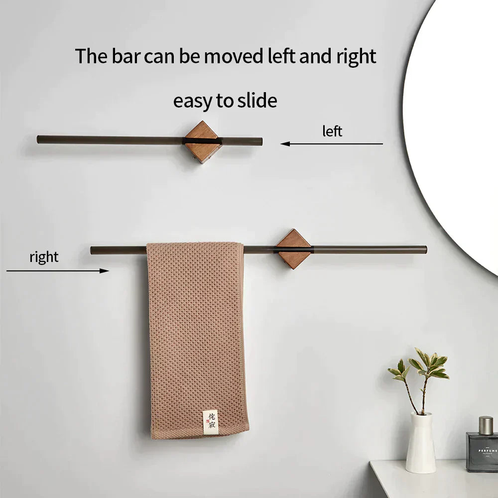 Elmora Towel Holder With Woodgrain Stainless Finish For Modern Bathrooms
