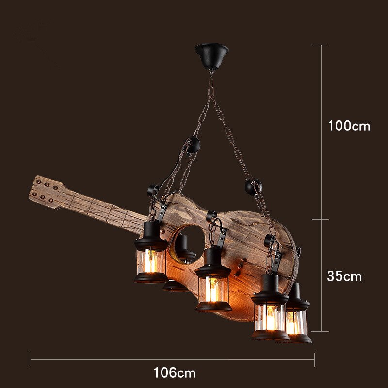 Wood Ceiling Light With LED Illumination In Industrial Antique Style For Modern Interiors