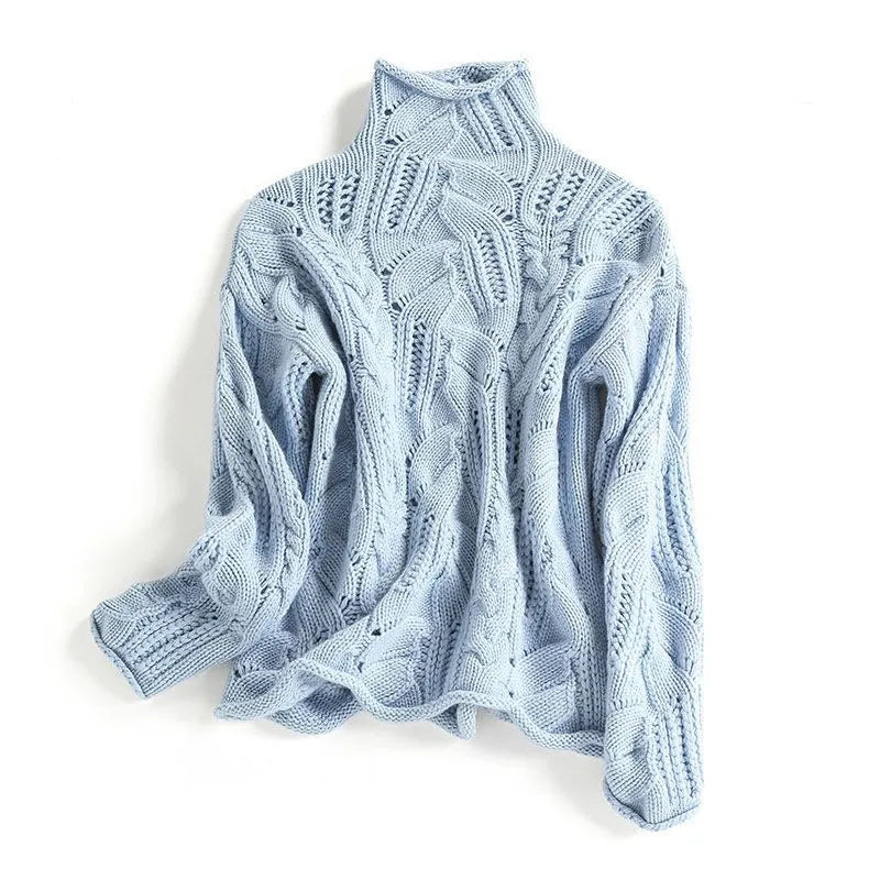 Baju Sejuk Rajut LumaWeave Selesa Dengan Leher Tinggi Dan Kain Lembut Untuk Keselesaan Harian