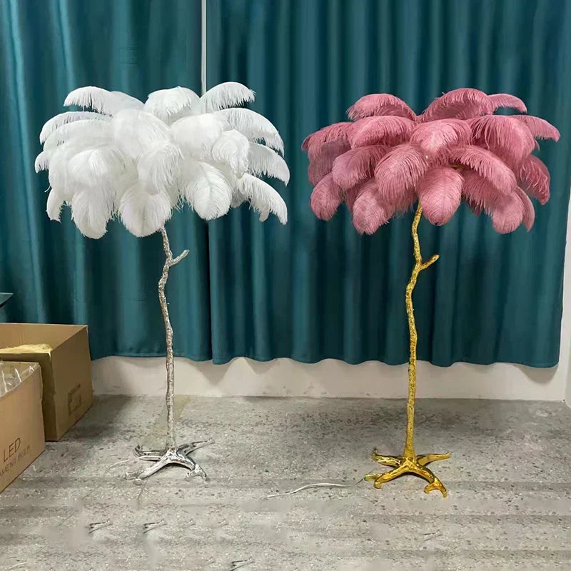 Aurelle Ostrich Feather Floor Lamp With Brass And Copper Finish