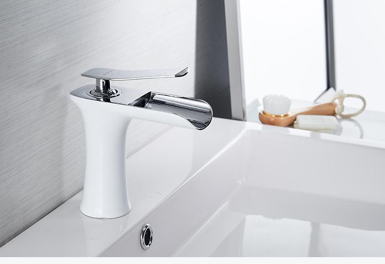 Brass And Chrome Waterfall Basin Faucet For Bathroom Sink With Dual Supply Lines