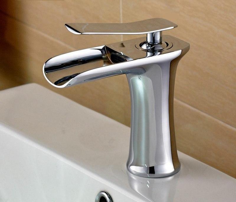 Brass And Chrome Waterfall Basin Faucet For Bathroom Sink With Dual Supply Lines