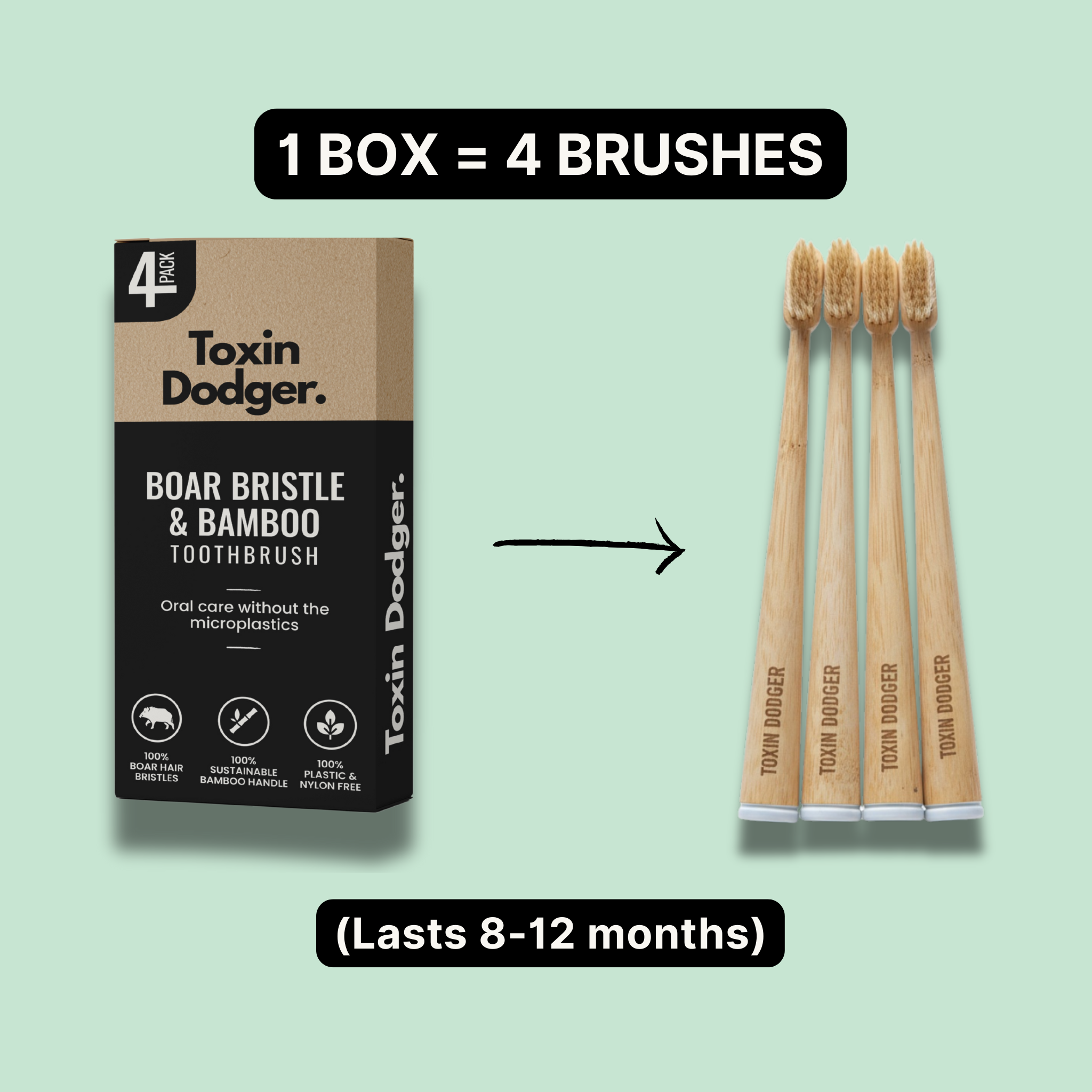 Natural Bristle Bamboo Toothbrush Set (4 Pack)