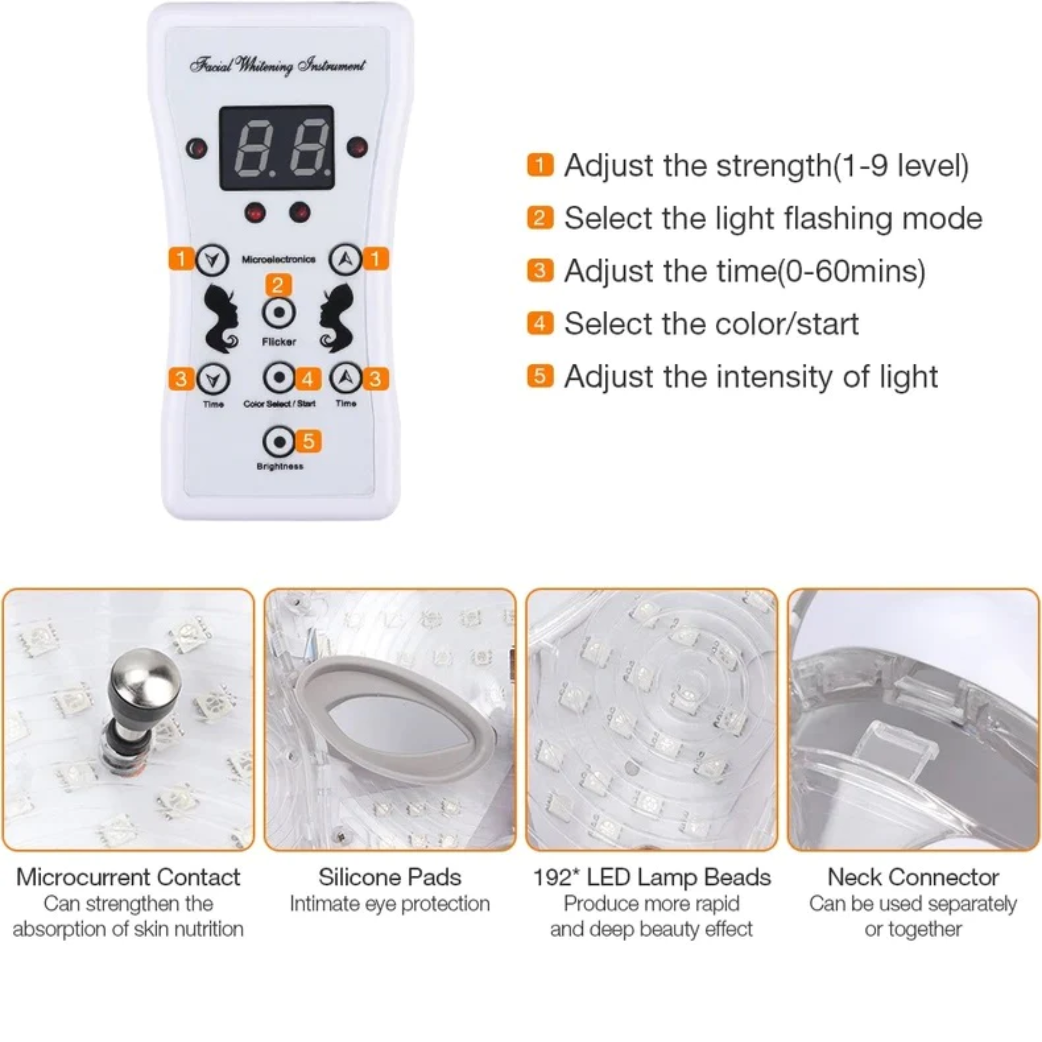 Maschera LED Photon con pezzo per il collo, LED a sette colori per uso domestico, rughe