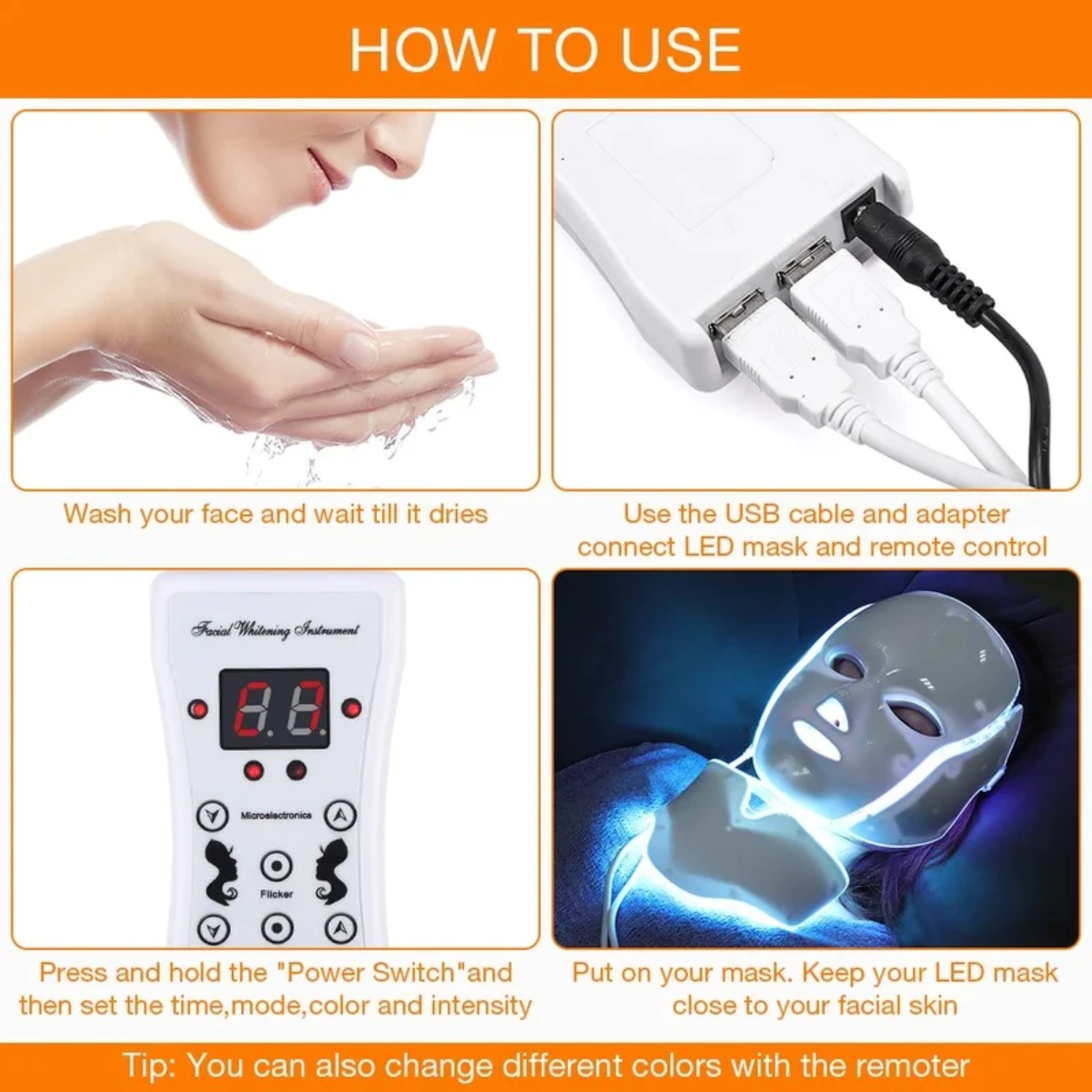 Maschera LED Photon con pezzo per il collo, LED a sette colori per uso domestico, rughe
