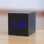 VerdiaCube Alarm Clock With Wooden Finish Shows Time, Date And Temperature