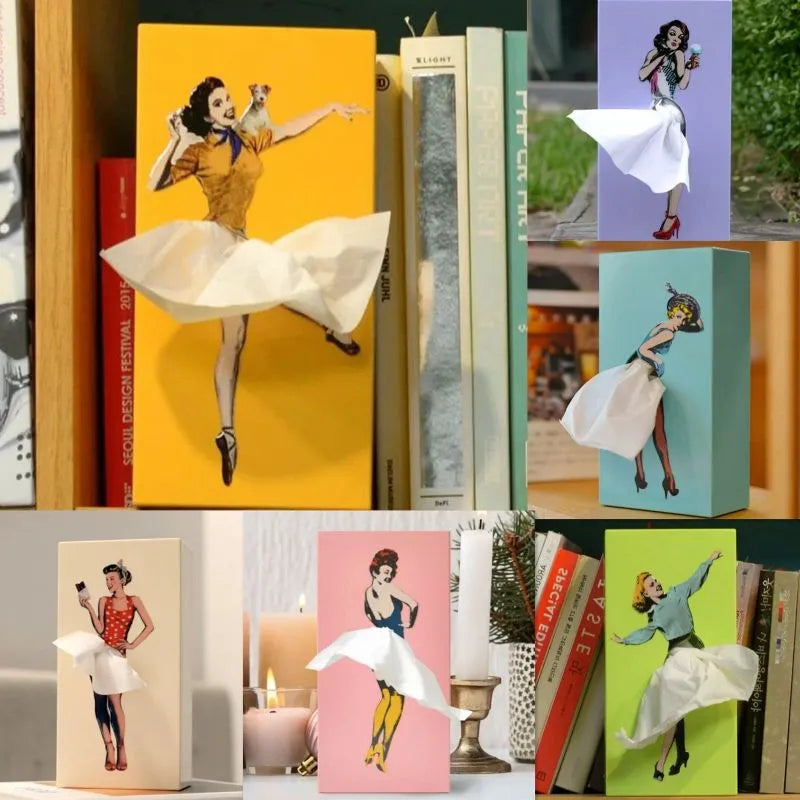 Kevara Näsdukshållare med vintage pin-up klänningar i träfinish