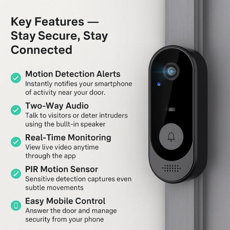 HD Video Kameralı Kablosuz PulseGuard Pro Kapı Zili