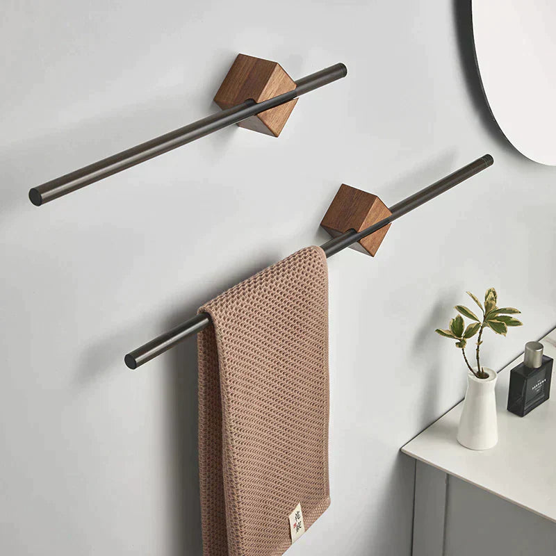 Elmora Towel Holder With Woodgrain Stainless Finish For Modern Bathrooms