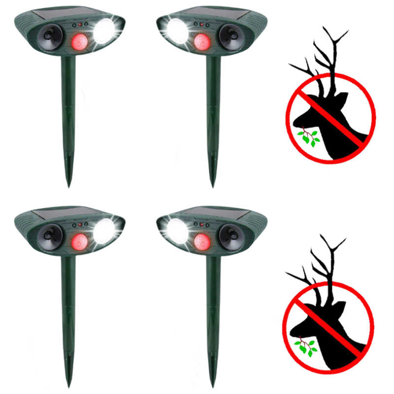 Disuasor de ciervos solar FloraShield con ráfagas ultrasónicas de 2.5 segundos para jardines