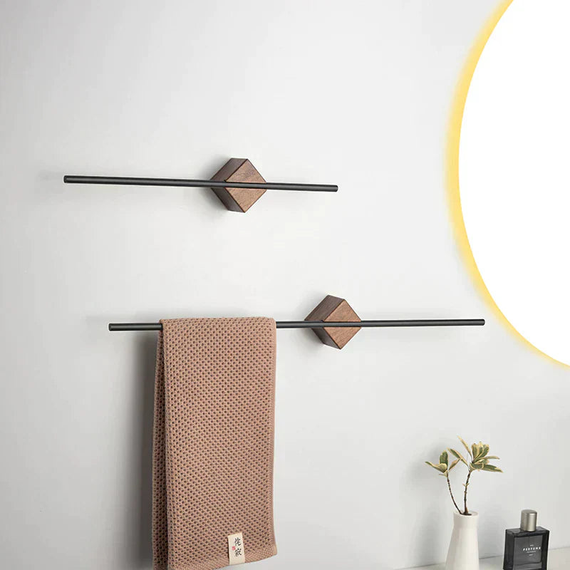 Elmora Towel Holder With Woodgrain Stainless Finish For Modern Bathrooms