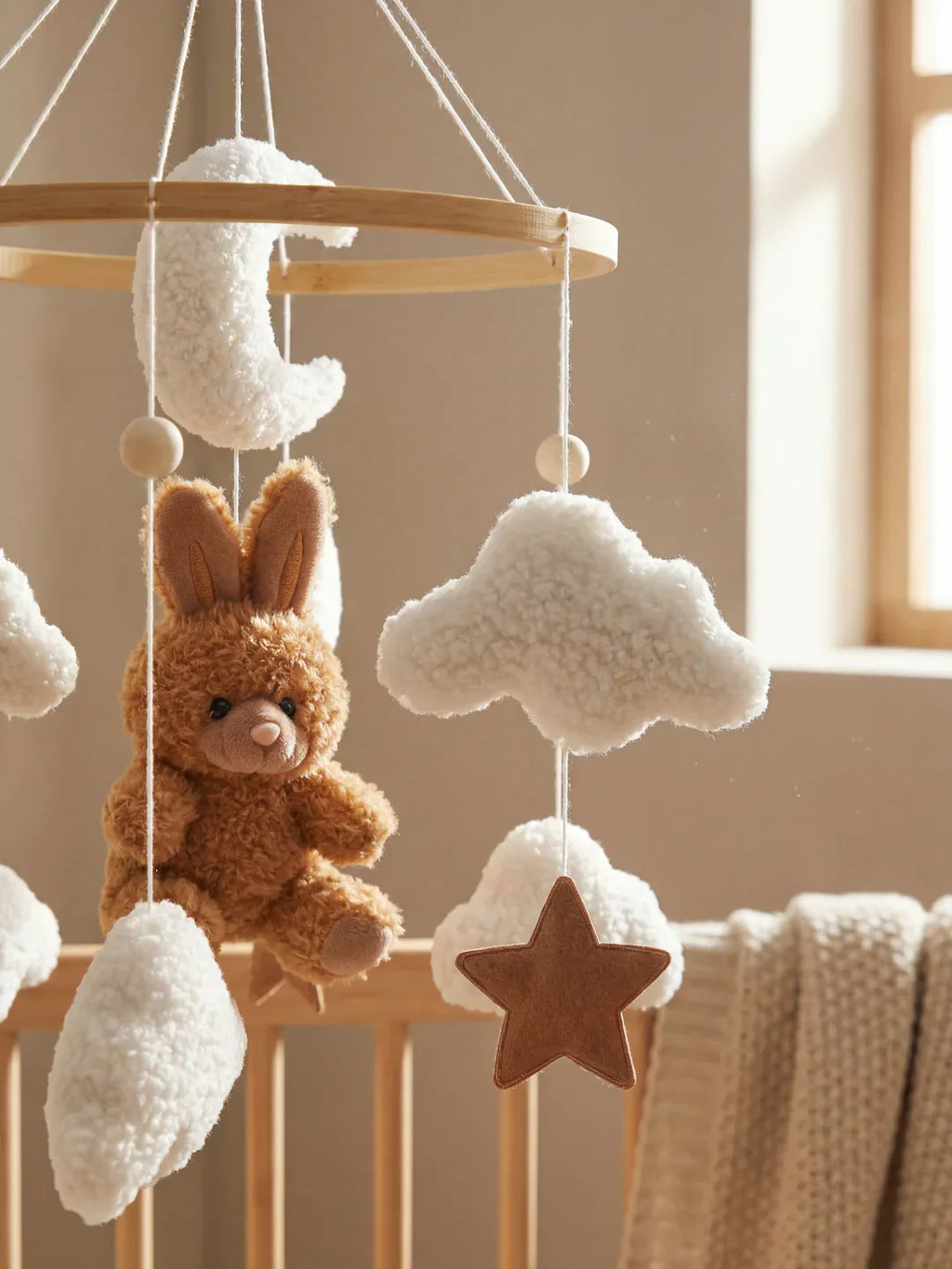 Minimalist Wooden Baby Crib Mobile with Arm