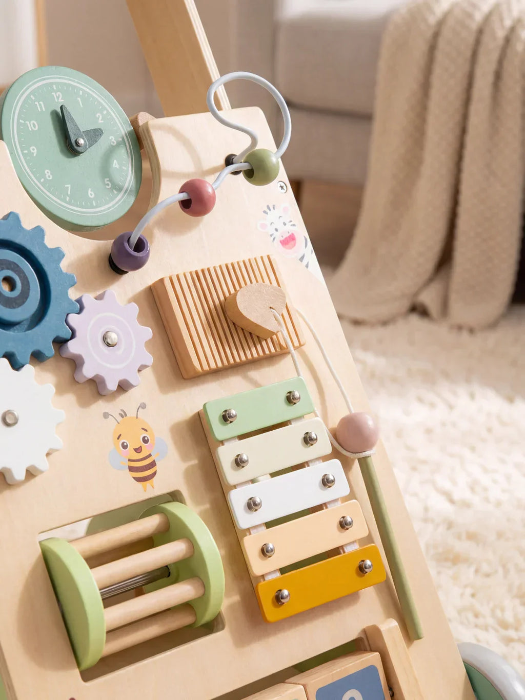 Premium Wooden Activity Walker for First Steps, Sensory Play, and Early Learning