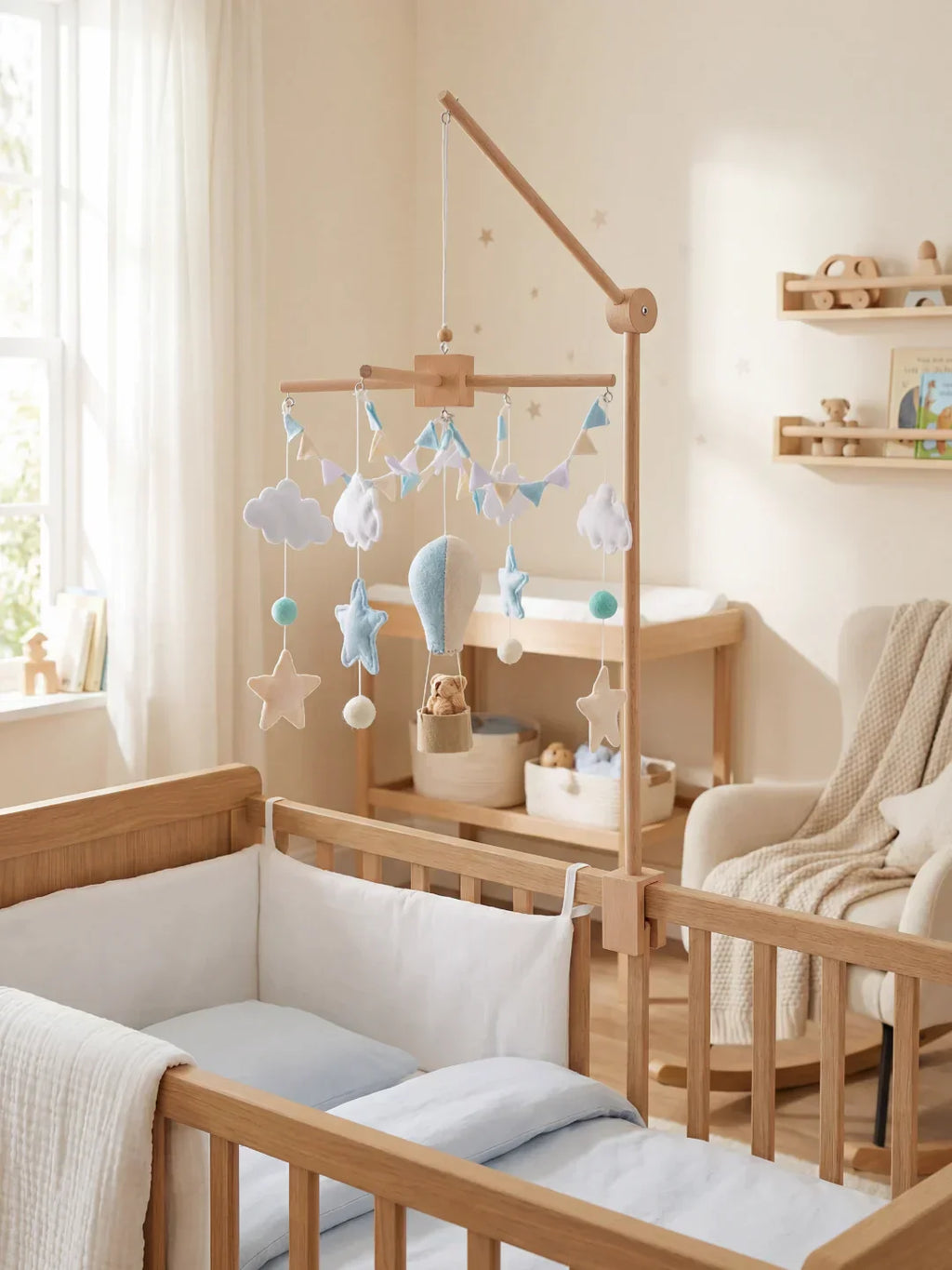 Compact Wooden Baby Mobile & Support Arm Set