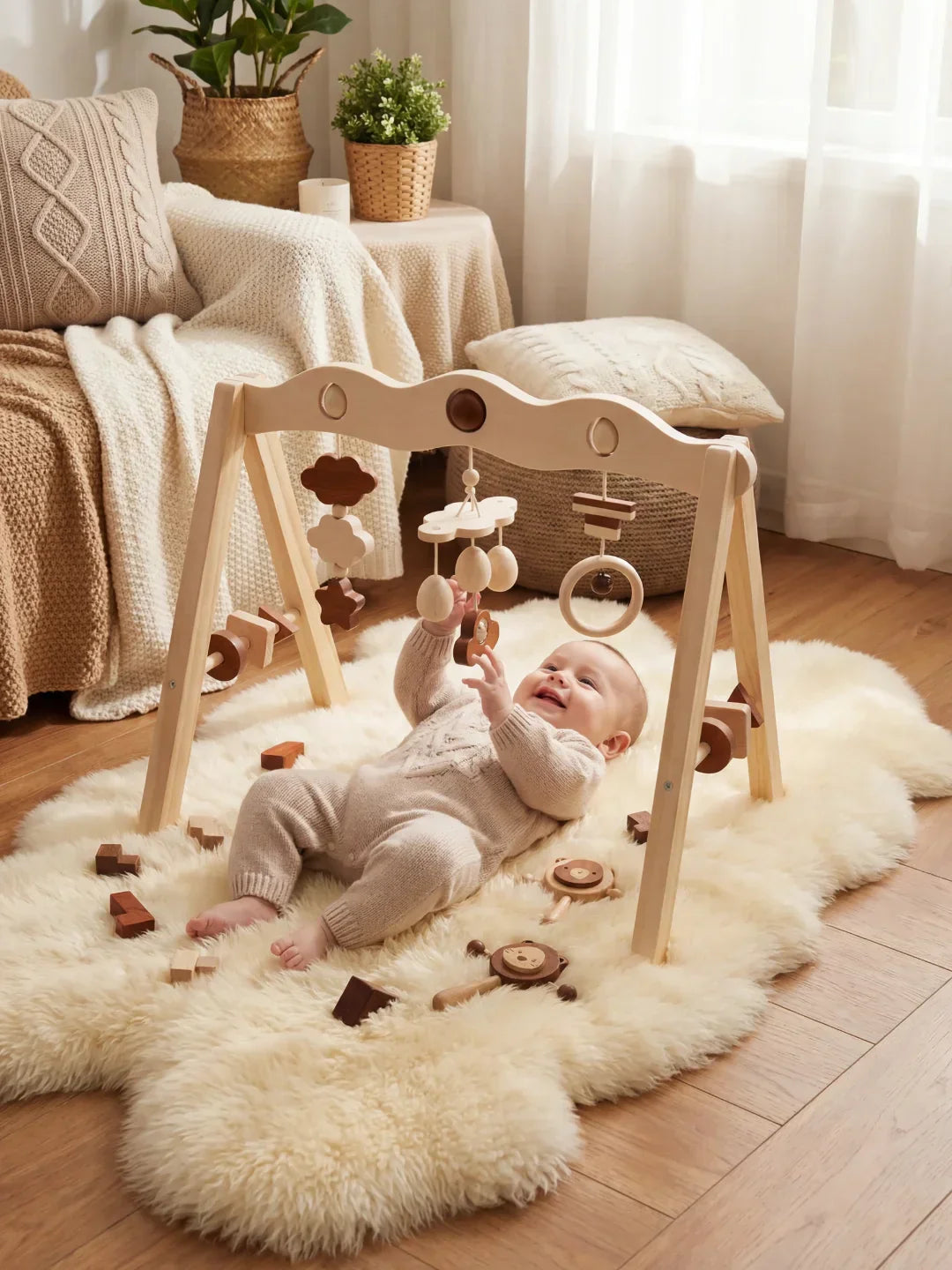 Natural Wood Activity Arch – Sensory Toy Gym for Babies and Toddlers