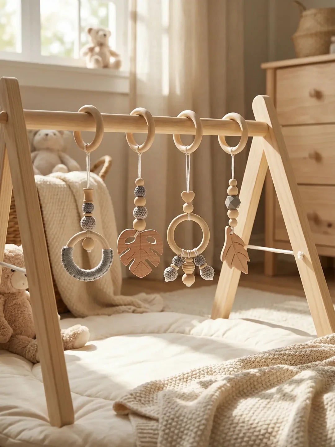 Leaf-Themed Wooden Baby Gym Hanging Toys