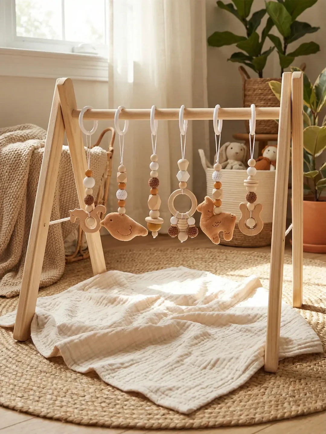 Animal-Themed Wooden Baby Gym Hanging Toys