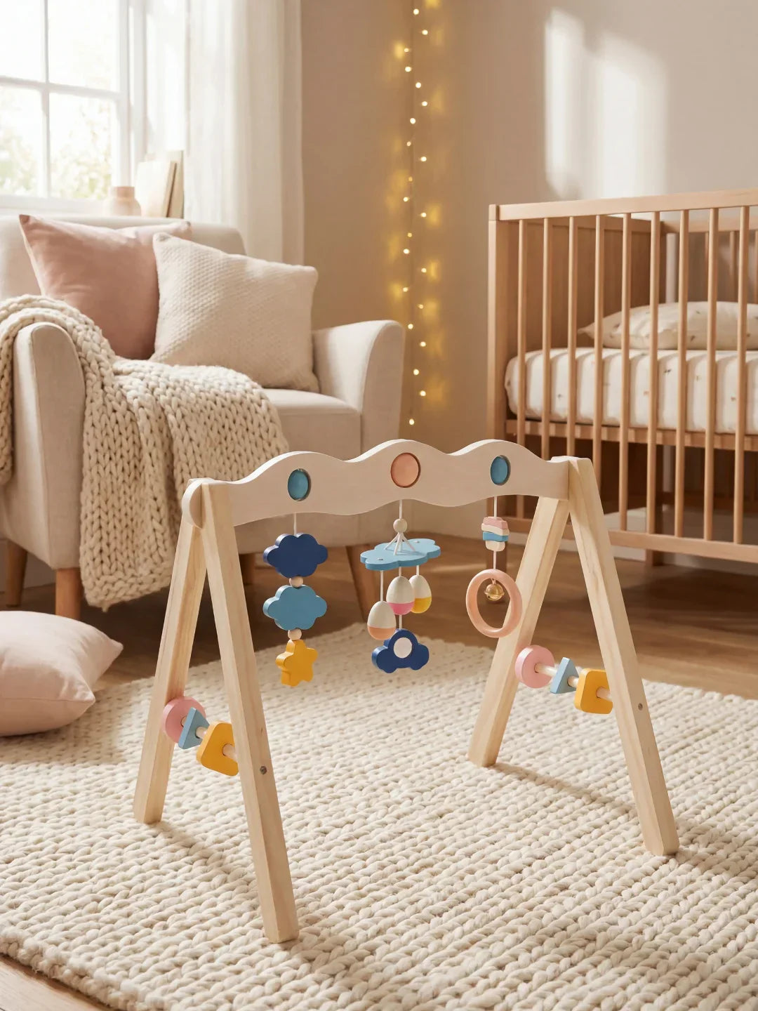 Natural Wood Activity Arch – Sensory Toy Gym for Babies and Toddlers