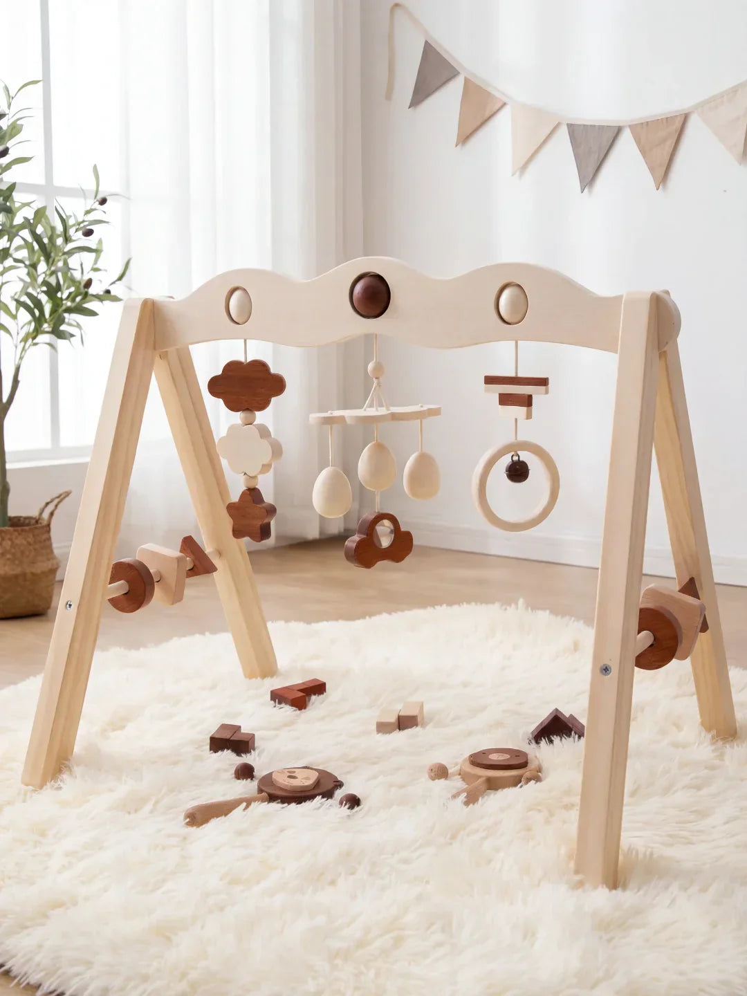 Natural Wood Activity Arch – Sensory Toy Gym for Babies and Toddlers