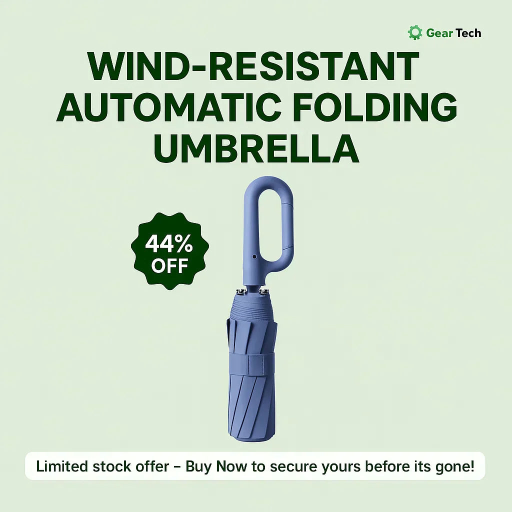 Ombrello Pieghevole Automatico AerisGuard con Manico a Fibbia Antivento per Ogni Condizione Climatiche