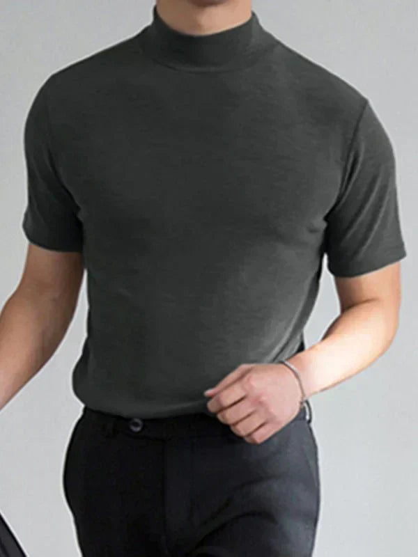 Herre T-skjorte med Slim-Fit og Høy Hals for Moderne Casual Stil