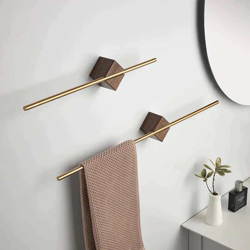 Elmora Towel Holder With Woodgrain Stainless Finish For Modern Bathrooms