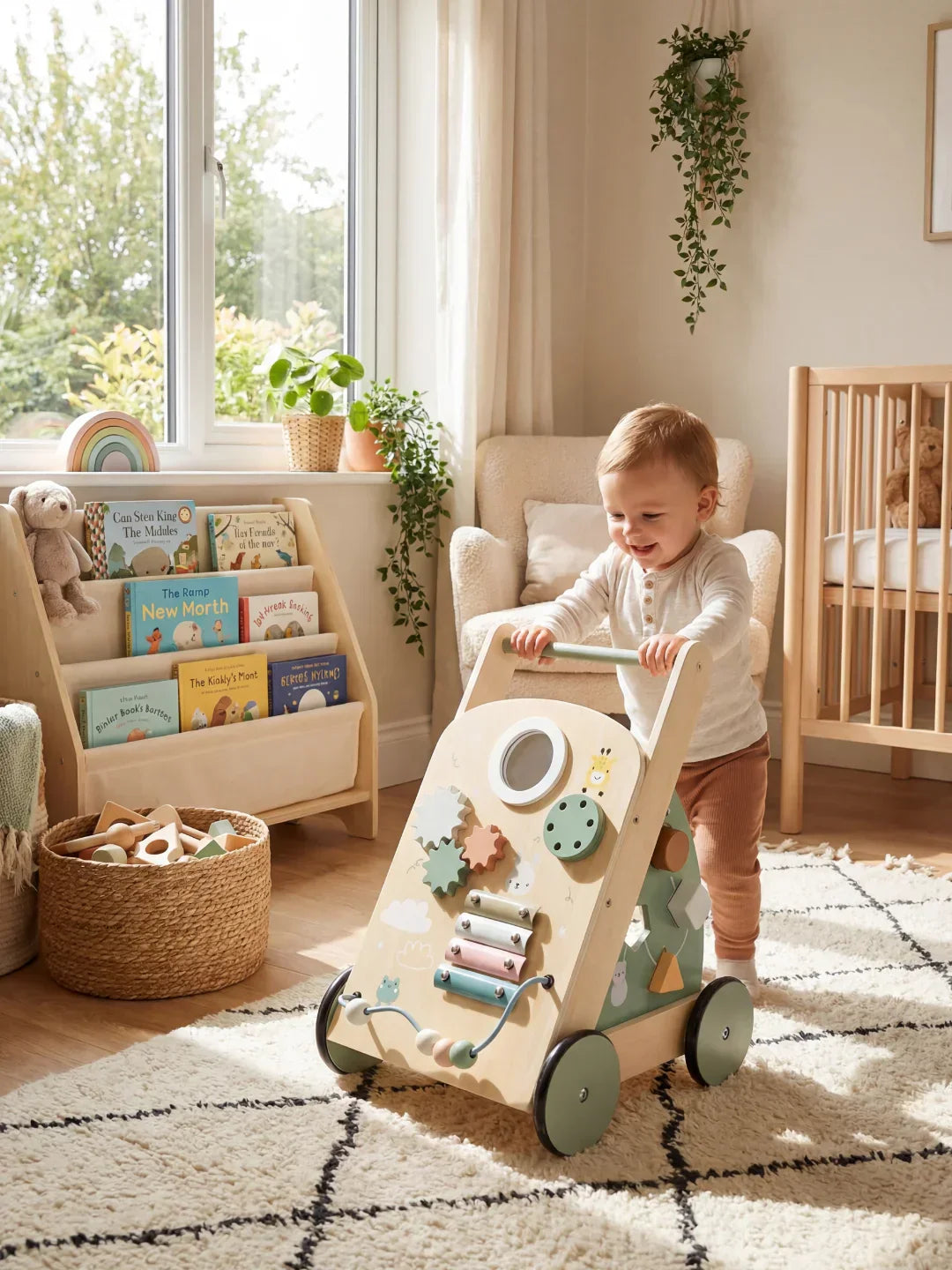 Compact Nordic Design Wooden Baby Walker