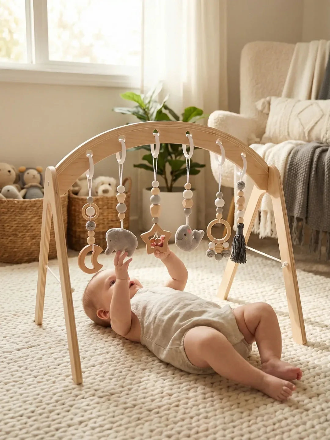 Animal-Themed Wooden Baby Gym Hanging Toys