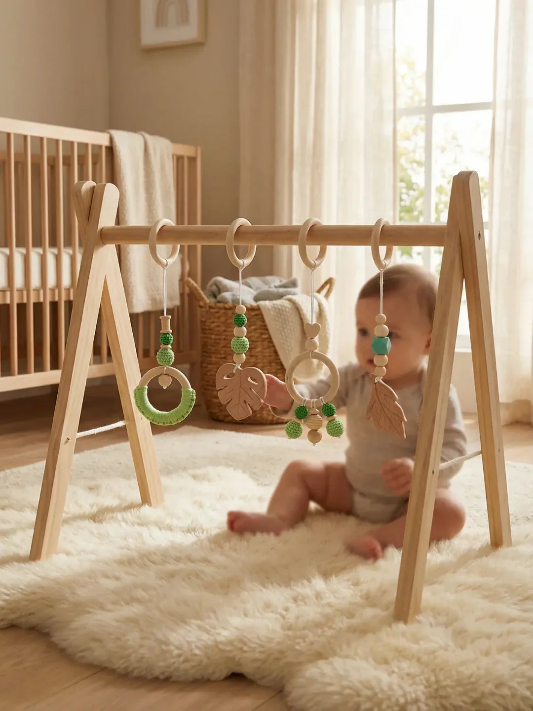 Leaf-Themed Wooden Baby Gym Hanging Toys