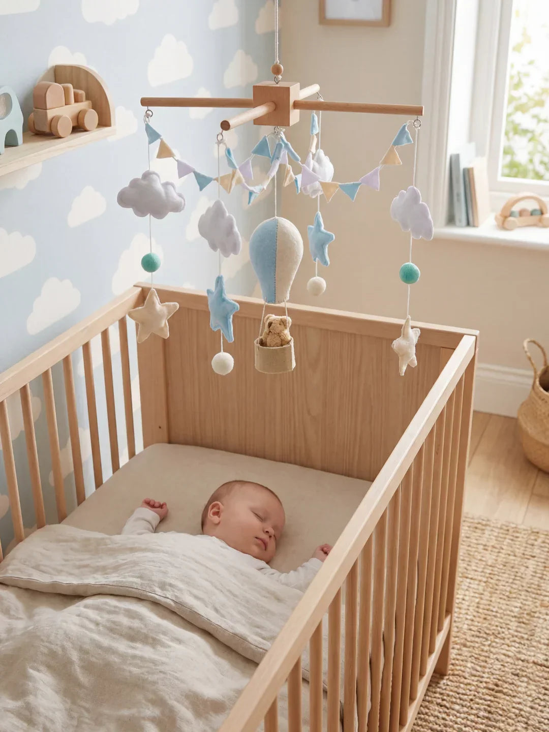 Minimalist Wooden Baby Crib Mobile with Arm