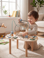 Multi-Activity Wooden Play Table for Toddler Exploration