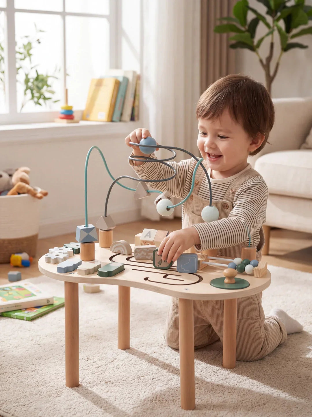 Multi-Activity Wooden Play Table for Toddler Exploration
