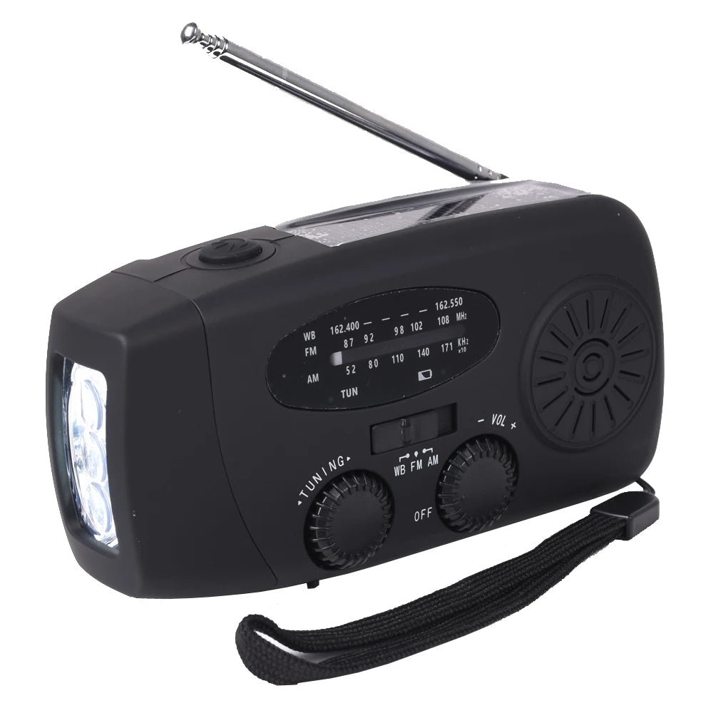 Radio de manivela manual con energía solar LifeSaver y banco de energía de respaldo para exteriores