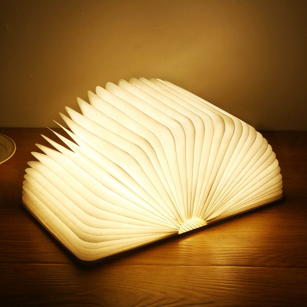 مصباح كتاب قابل للطي LumaLeaf للسرير بدون أسلاك بتشطيب خشبي وإضاءة LED