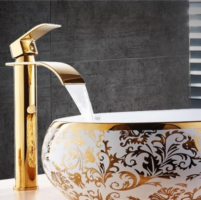 NovaFlow Gold White Waterfall Faucet With Single Handle