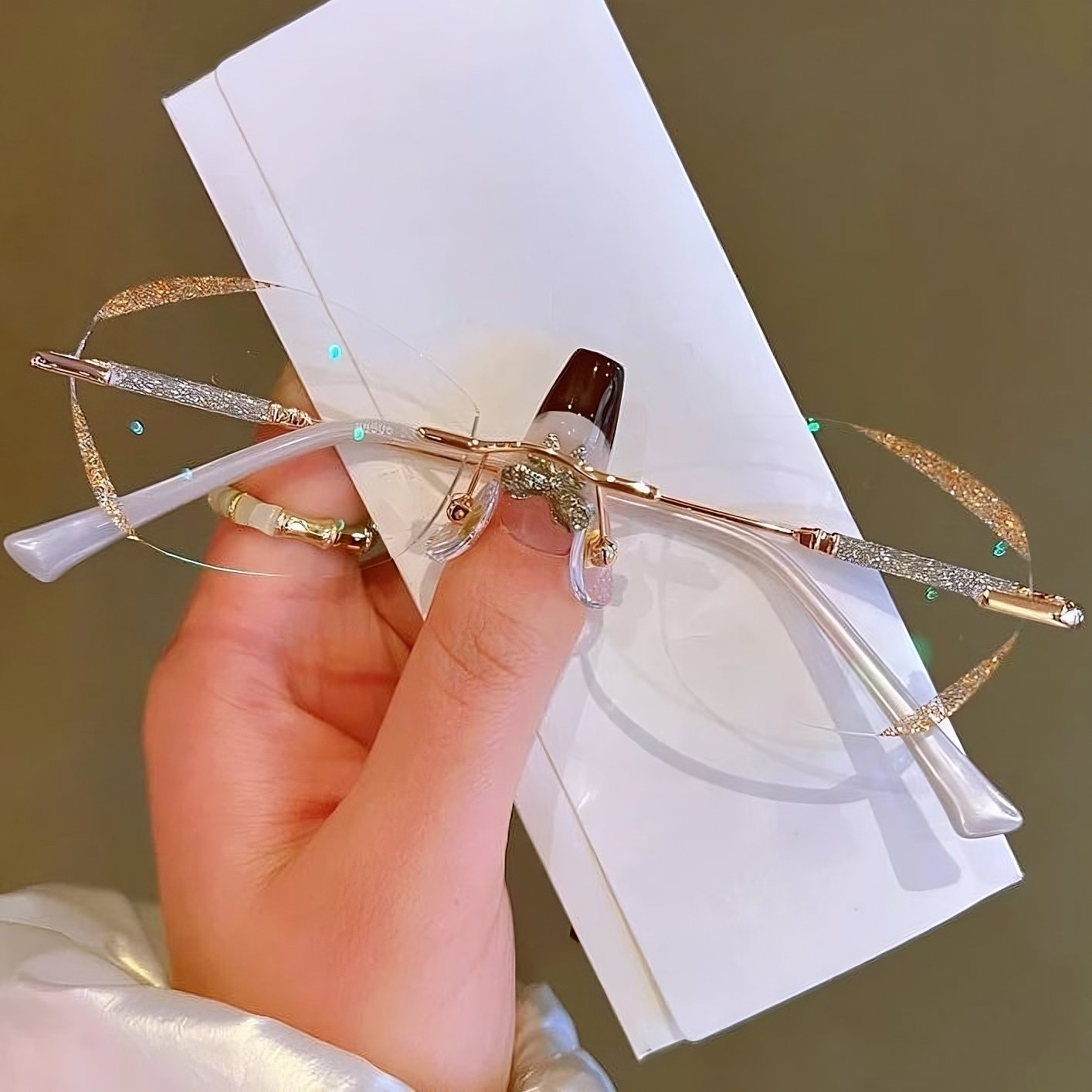 Aurena Rimless Diamond Reading Glasses Shielding Blue Light For Women