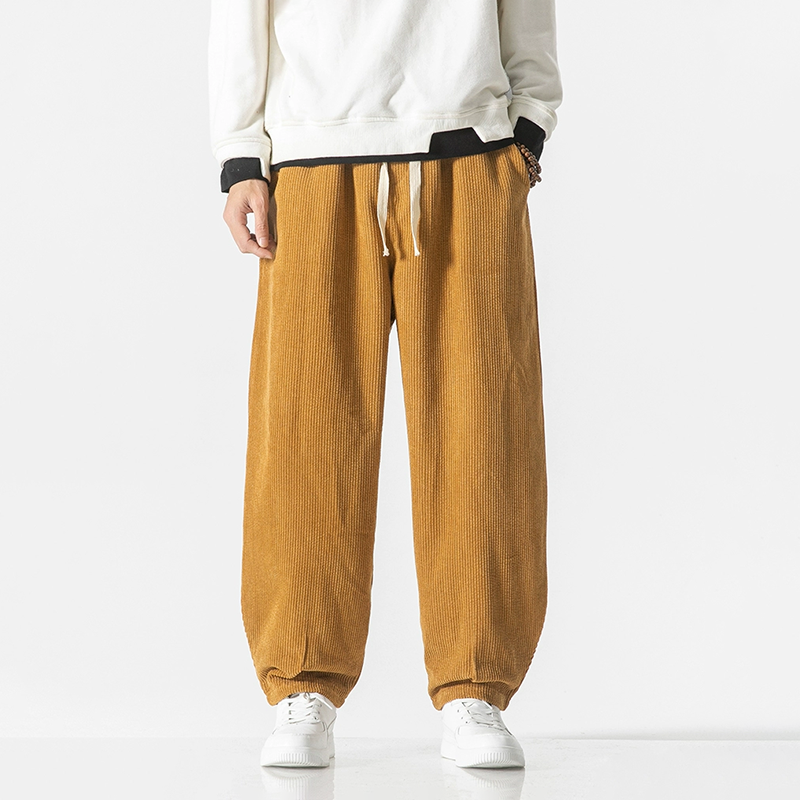 Casual Corduroy Pants Drawstring Waist For Daily Wear