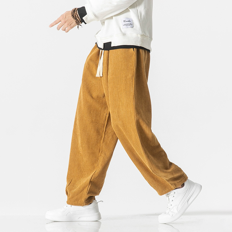 Casual Corduroy Pants Drawstring Waist For Daily Wear