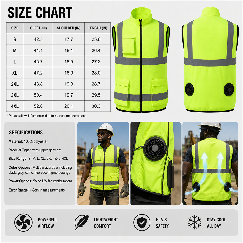 AirFlow Cooling Vest With Rechargeable Fan For Outdoor Work Construction And Travel