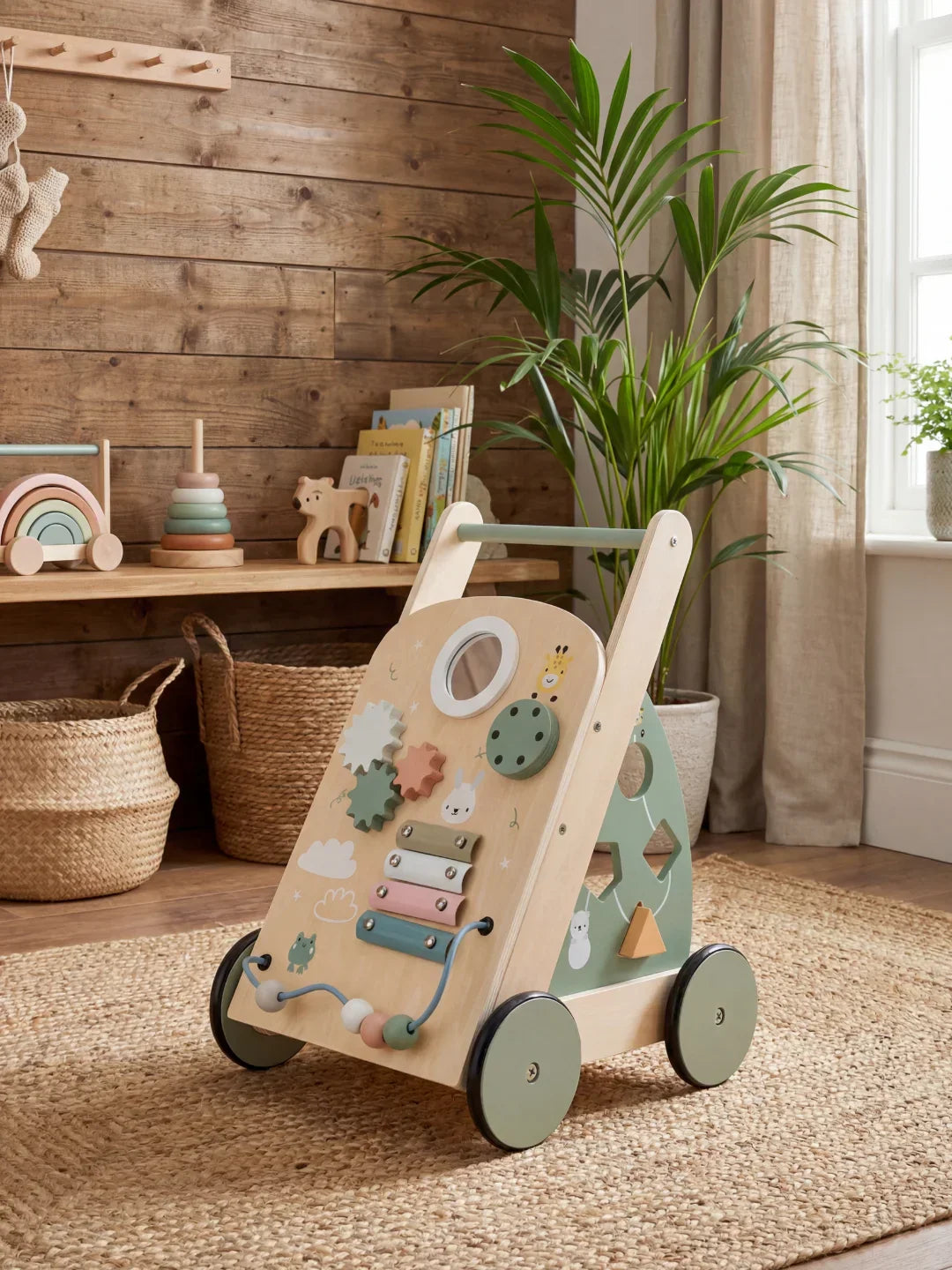 Compact Nordic Design Wooden Baby Walker