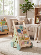 Premium Wooden Activity Walker for First Steps, Sensory Play, and Early Learning