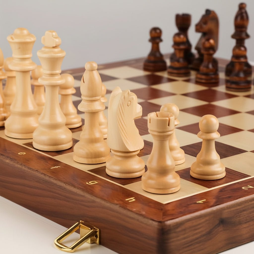 Tournament Board Included In A Wooden Chess Collection With Classic Pieces