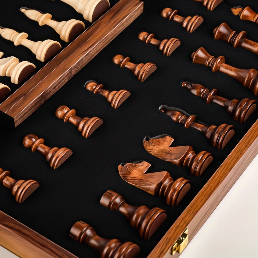 Tournament Board Included In A Wooden Chess Collection With Classic Pieces