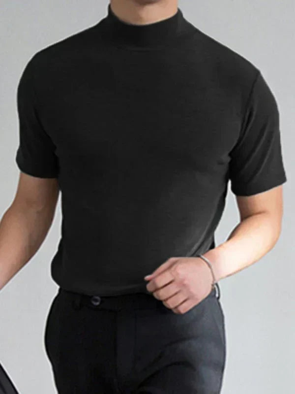 Herre T-skjorte med Slim-Fit og Høy Hals for Moderne Casual Stil