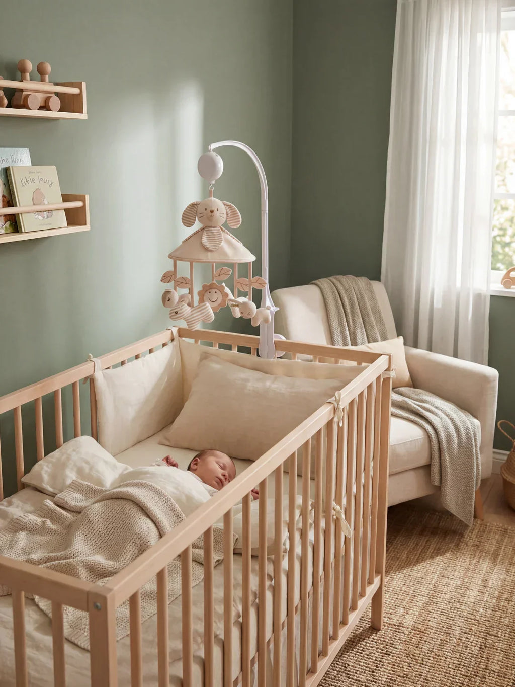 Soothing Wooden Baby Musical Mobile & Support Arm