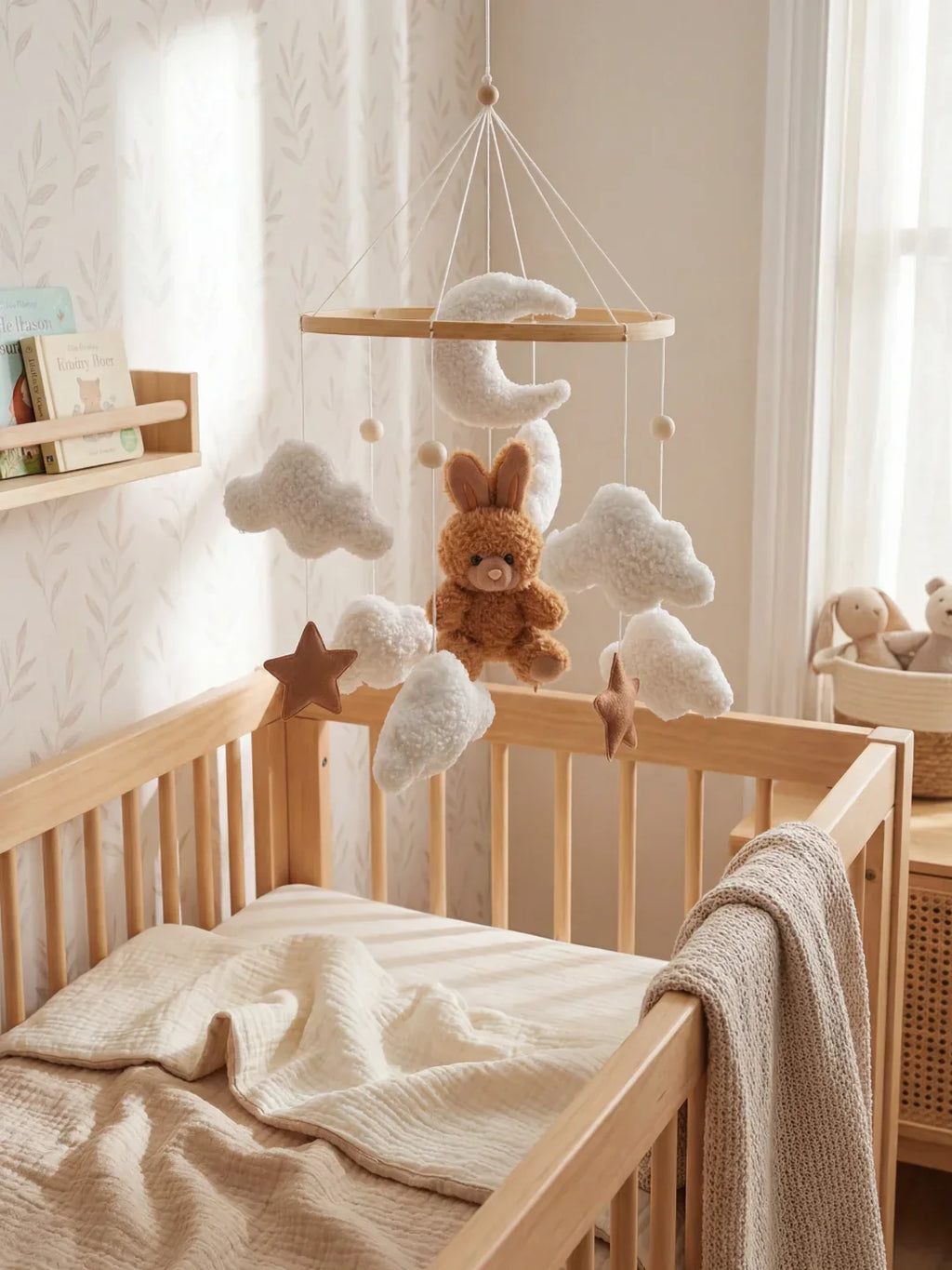 Compact Wooden Baby Mobile & Support Arm Set