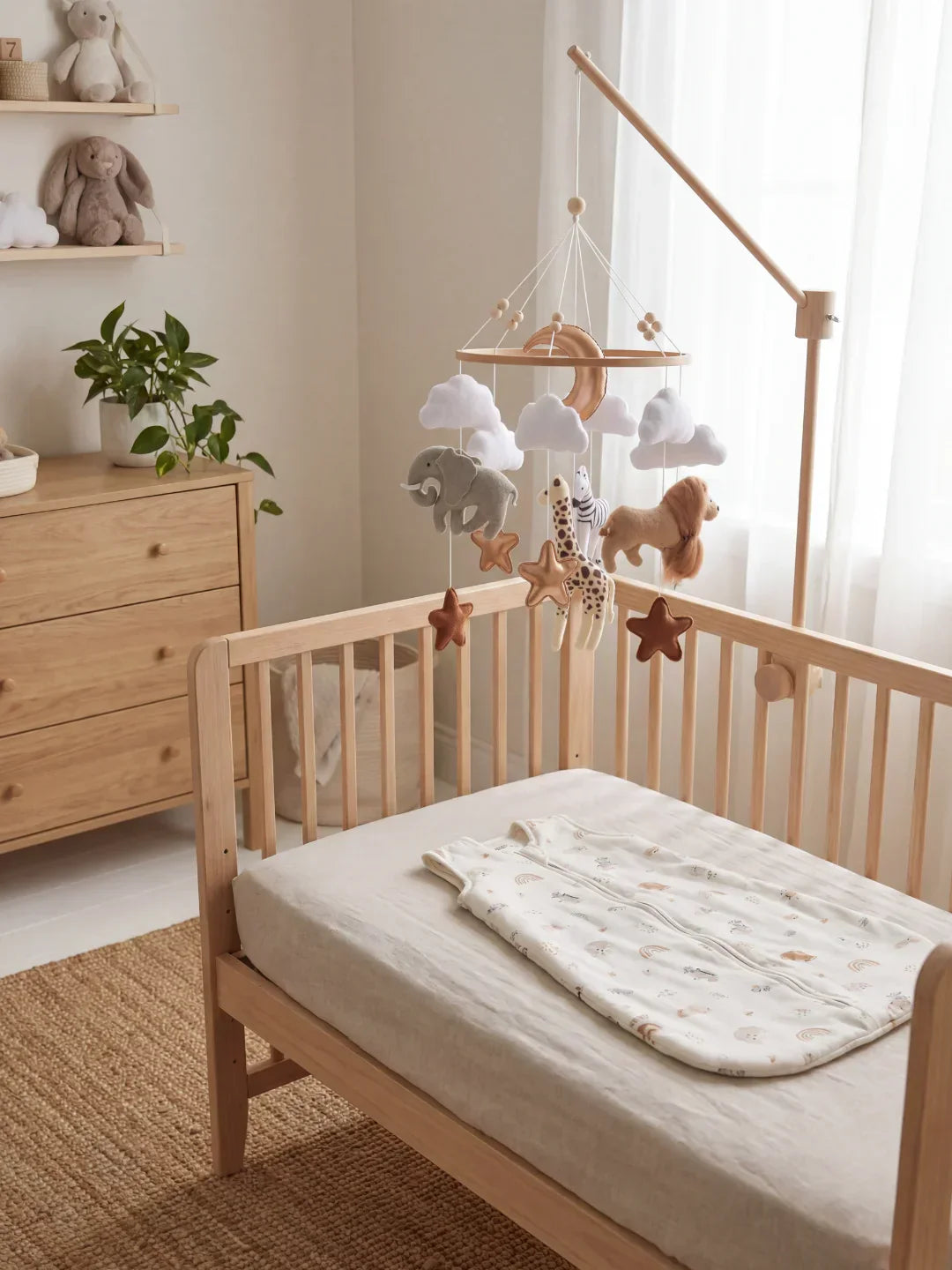 Set Mudah Alih Bayi Kayu Kompak & Lengan Sokongan